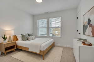 Third Bedroom featuring light colored carpet and natural light.