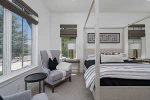 Bedroom with multiple windows, carpet, and baseboards