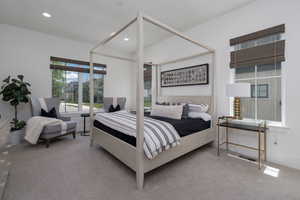 Bedroom featuring carpet flooring and recessed lighting