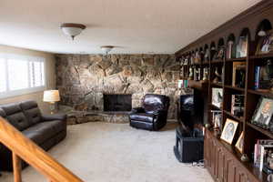 Great Room with floor to ceiling fireplace
