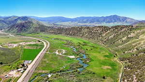 Drone / aerial view of a mountainous background