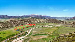 Drone / aerial view of a mountainous background
