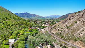 Aerial view of a mountain backdrop