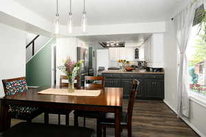 Dining room featuring dark wood-type flooring