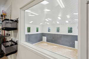 View of the basketball court, from the garage.