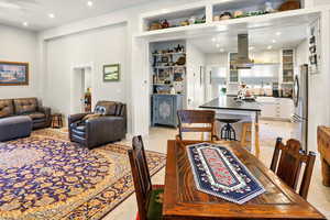 Dining space featuring recessed lighting and ceiling fan