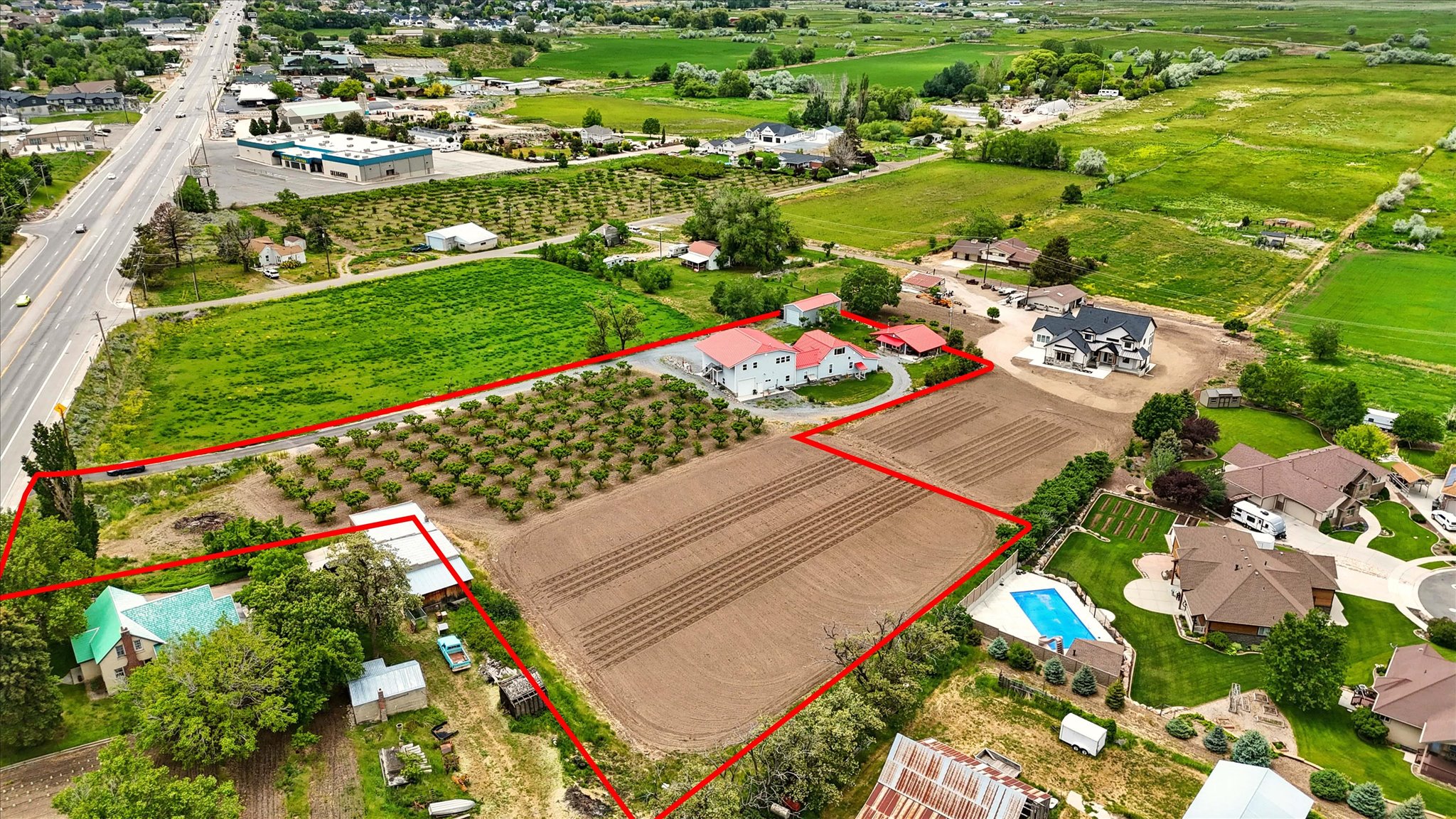 View of rural area featuring property boundaries highlighted and extensive farmland