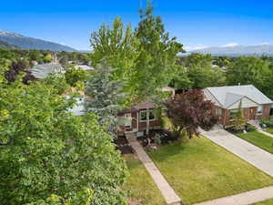 Front yard with mature trees