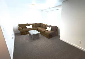 Living area with baseboards and carpet floors