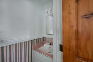 Bathroom featuring vanity and wainscoting