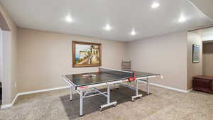 Playroom featuring recessed lighting, carpet floors, and baseboards