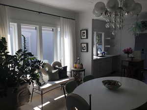 Dining area featuring plenty of natural light and wood finished floors