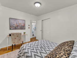 Bedroom with original hardwood floors