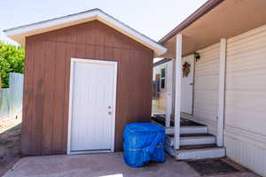 back unit entrance and shed