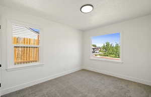 Carpeted empty room with healthy amount of natural light and baseboards