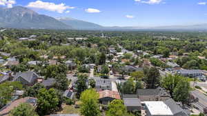 Aerial perspective of suburban area with mountains