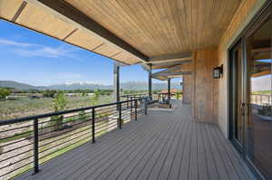 Deck featuring a mountain view