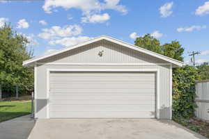 View of detached garage