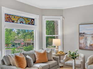 The stained glass windows are a true work of art; handcrafted in the late 1800s, they cast colorful light and showcase the elegance and detail of a bygone era.