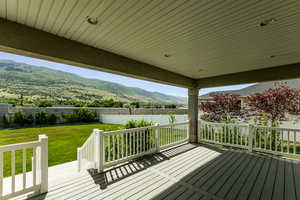 Wooden deck with a mountain view