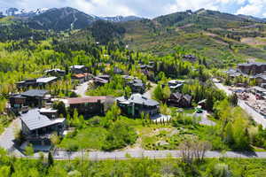 Bird's eye view of a mountainous background