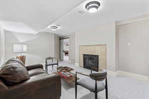 Basement family room with fireplace