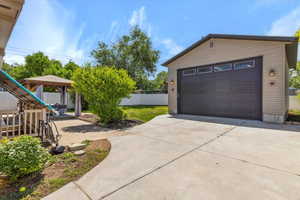 View of detached garage