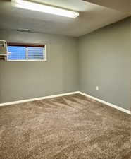 Carpeted empty room with baseboards