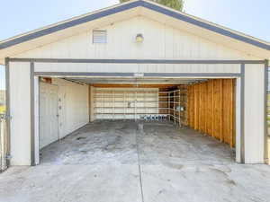 View of detached garage