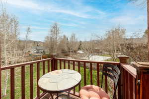 View of wooden balcony with a deck