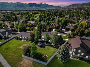 Aerial view at dusk of a mountain view and a residential view