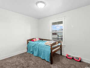 Bedroom with carpet floors and baseboards