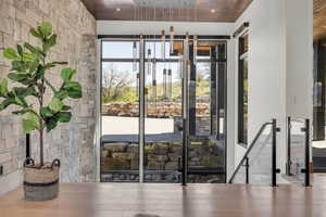 Doorway with wood finished floors