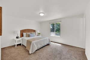 Carpeted bedroom with baseboards