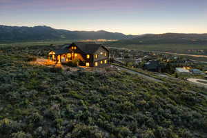 Aerial view at dusk of a mountain view