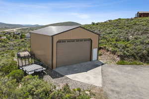 View of detached garage