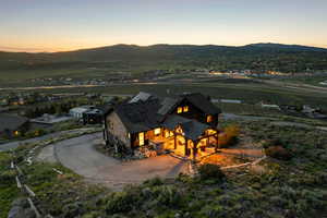 Aerial view at dusk of a mountain view