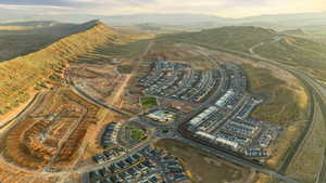 Aerial overview of property's location with a mountain backdrop
