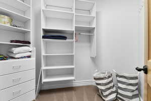 Spacious closet with carpet floors