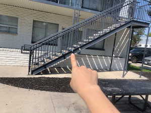 View of patio featuring stairway
