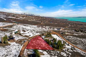 Aerial view of a water and mountain view