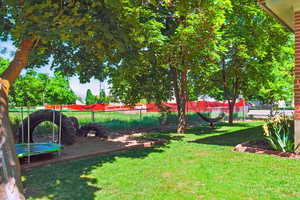 View of yard with a trampoline