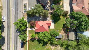 Aerial overview of property's location featuring property parcel outlined