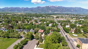 Drone / aerial view of a mountain backdrop