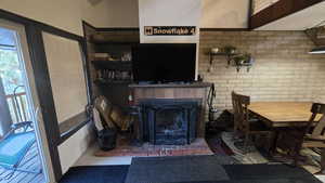 Living room featuring a fireplace
