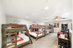 Bedroom with carpet, recessed lighting, and baseboards