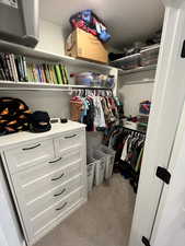 Walk in closet featuring carpet