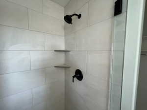Bathroom view of tiled shower