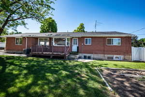 Back yard with deck, walkout to basement and garden area