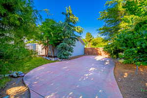 Lower back patio area. Large enough for a trampoline, pool, or pickleball court!